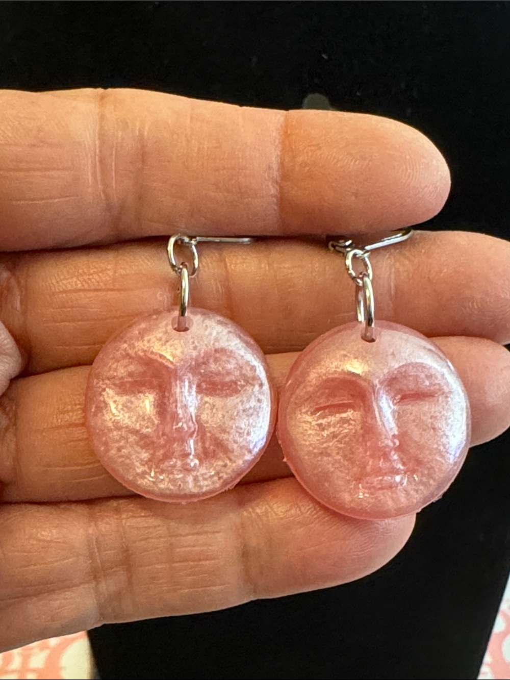 Pink Moon Face Dangle Earrings - Women Jewelry
